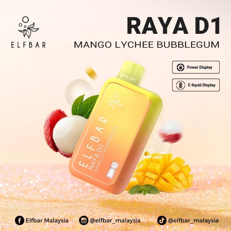 SGVape- ELFBAR-RAYA-D1-13000-MANGO-LYCHEE-BUBBLEGUM-SG-Vape-Party
