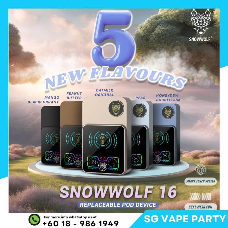 SGVape-SNOWWOLF-16K-5-NEW-Flavors-_MANGO-BLACKCURRANT_-_PEANUT-BUTTER_-_OAT-MILK-ORIGINAL_-_PEAR_-_HONEYDEW-BUBBLEGUM_-SG-Vape-Party